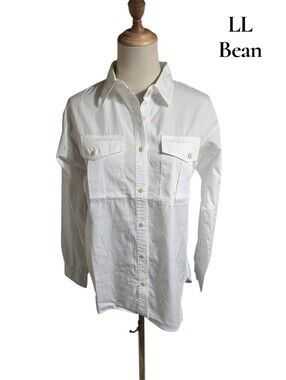 L.L. Bean Signature White Button-Front Shirt NWT
